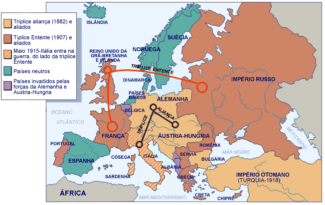 mapa Europa 1914 e primeira guerra mundial